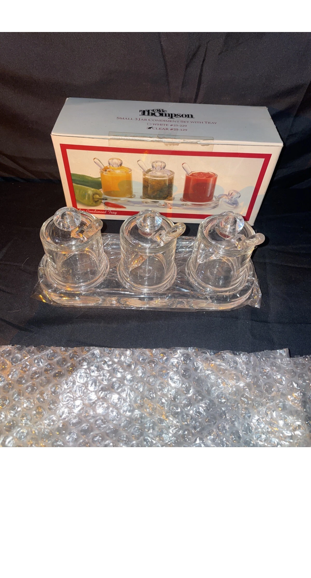 Olde Thompson Small 3 Jar Condiment Set With Tray Clear Acrylic - BRAND NEW