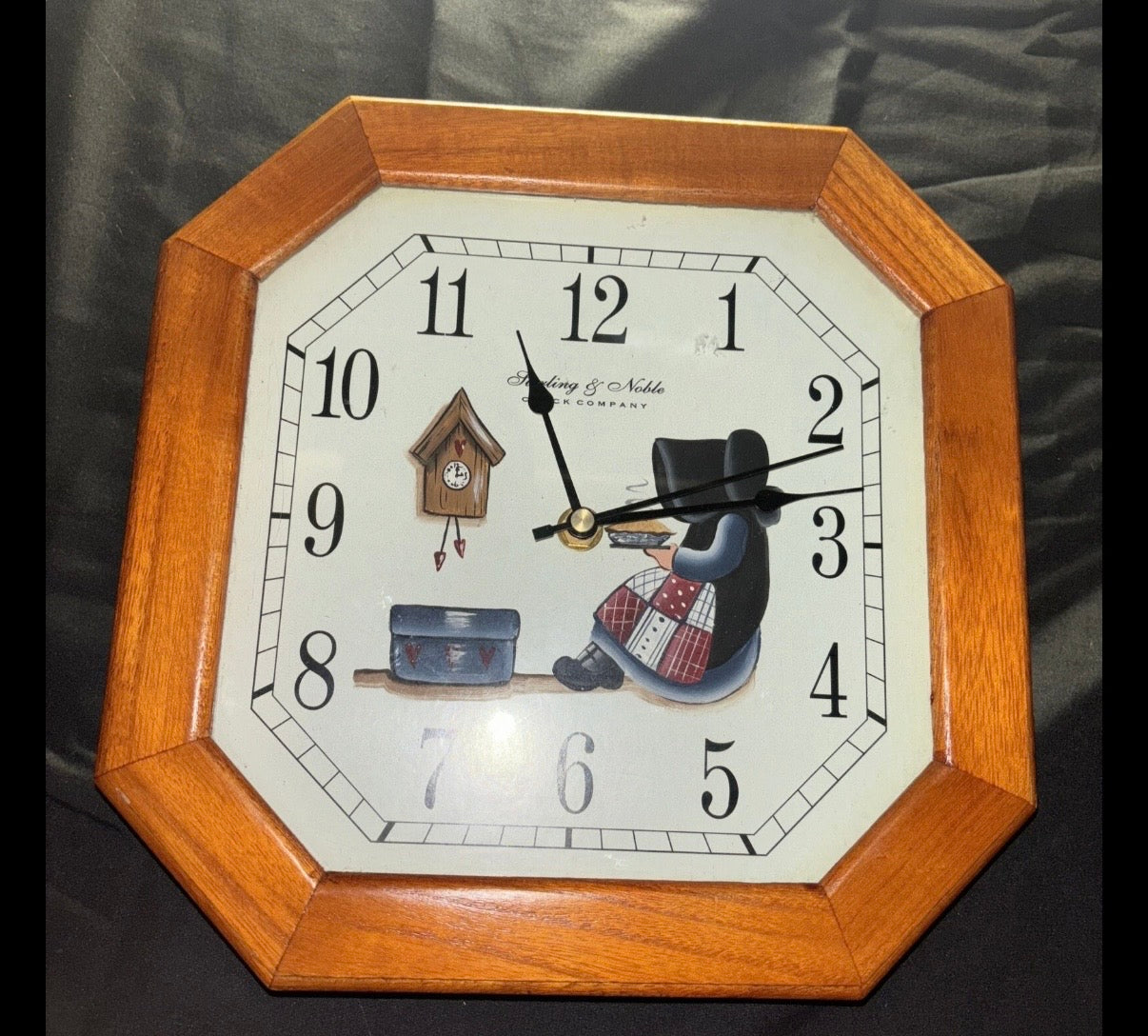 Sterling & Noble Clock Co. Wood Framed Wall Clock, Octagonal-Works-W/New Battery