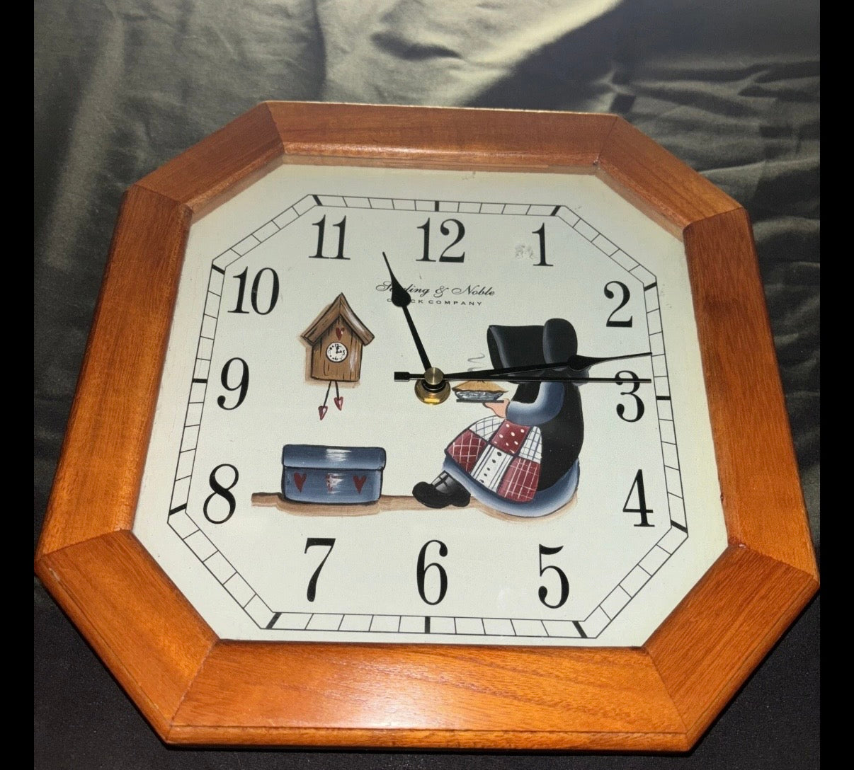 Sterling & Noble Clock Co. Wood Framed Wall Clock, Octagonal-Works-W/New Battery