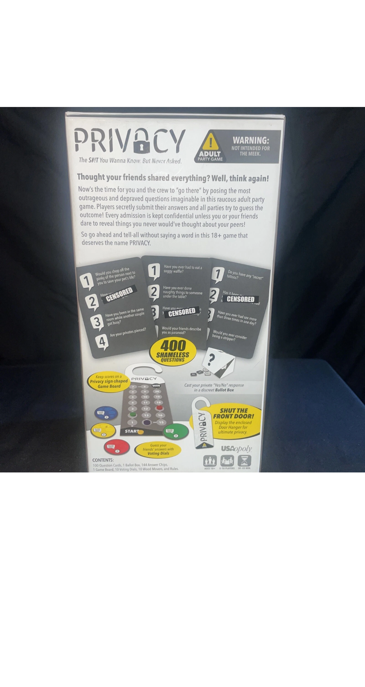 Privacy Adult Board Game Anonymously Answer Questions. 5-10 Players, 30-45 Min