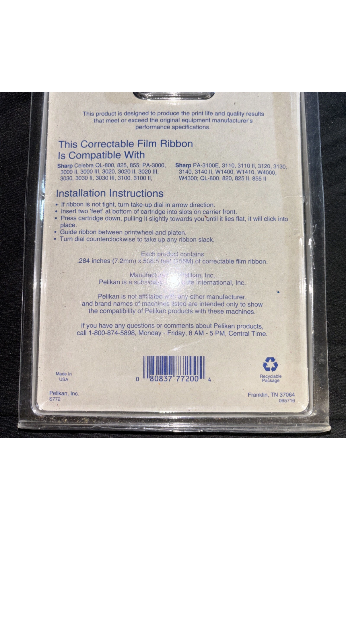 Pelikan Z772 Sharp PA-3100 Series Black Correctable Cartridge Ribbon (A4)