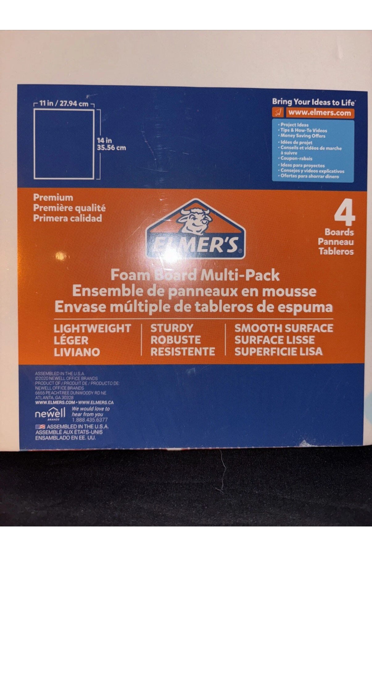 Elmer's Pre-Cut Foam Boards 11" x 14" x 3/16" White 4 Boards (950021)