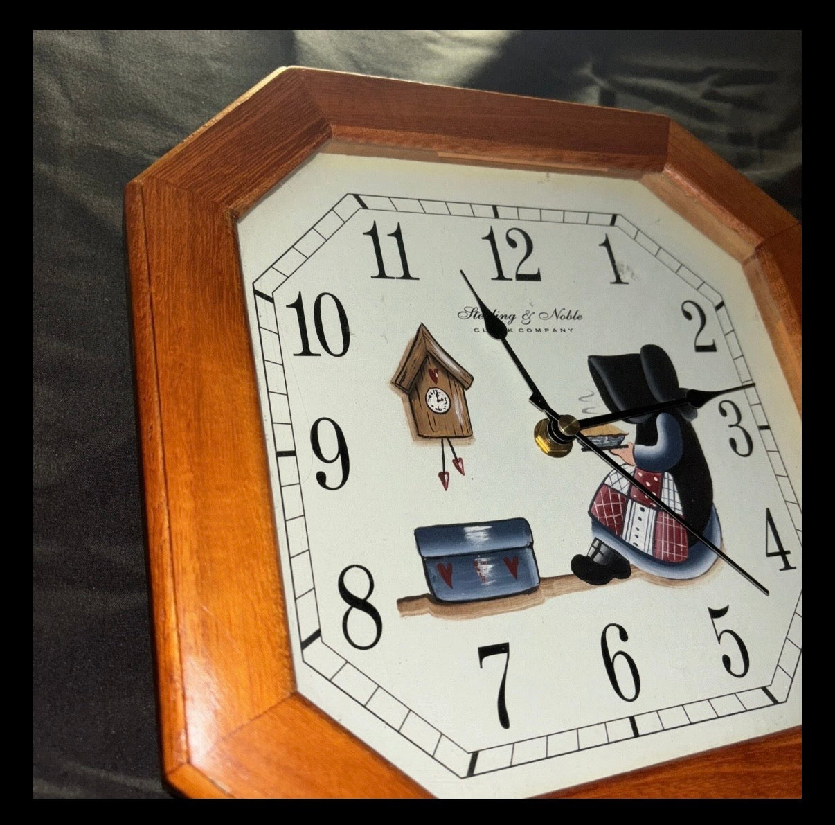 Sterling & Noble Clock Co. Wood Framed Wall Clock, Octagonal-Works-W/New Battery