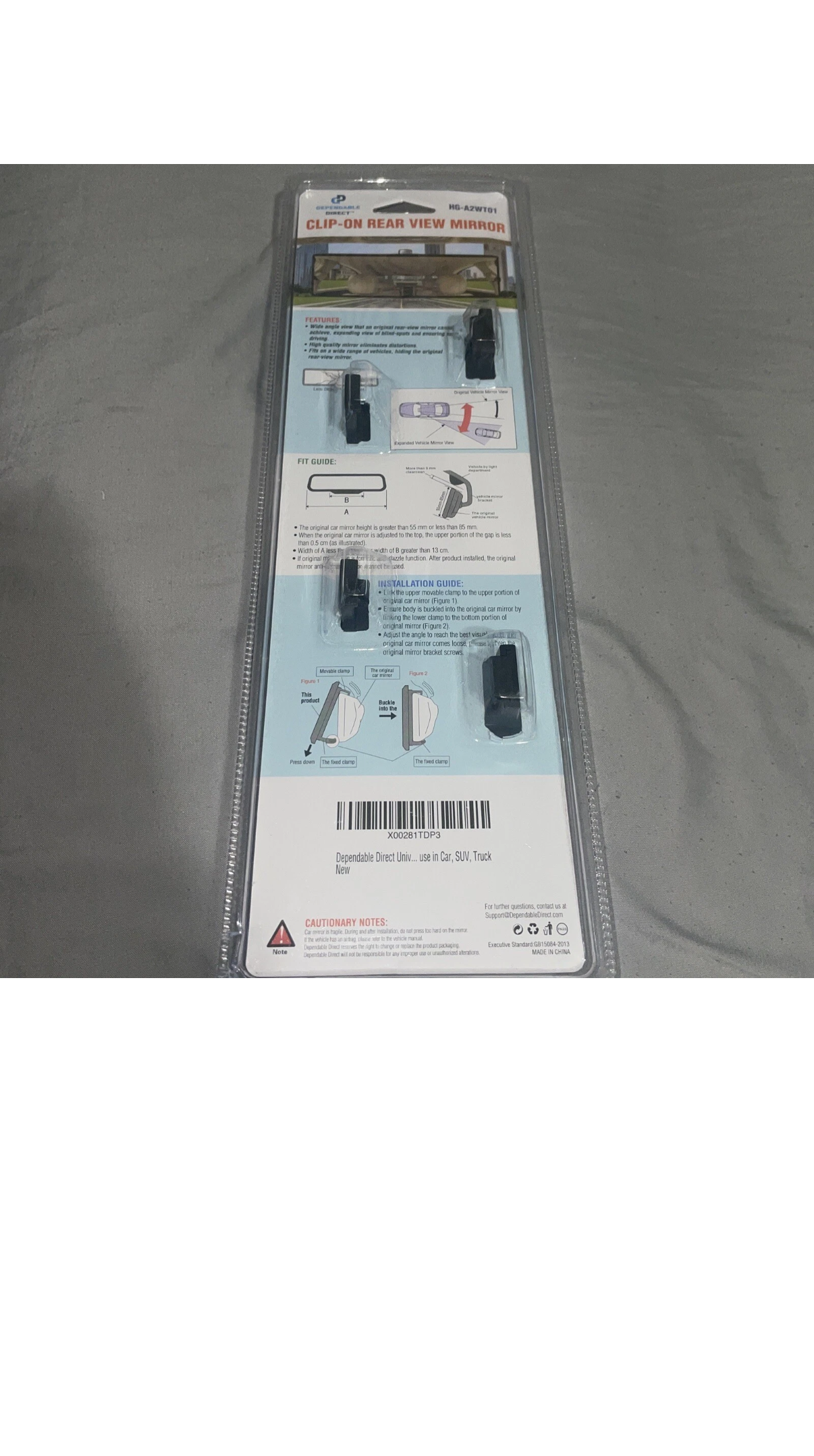 Dependable Direct Interior Clip on Rear View Clear Mirror Universal HG-A2WT01