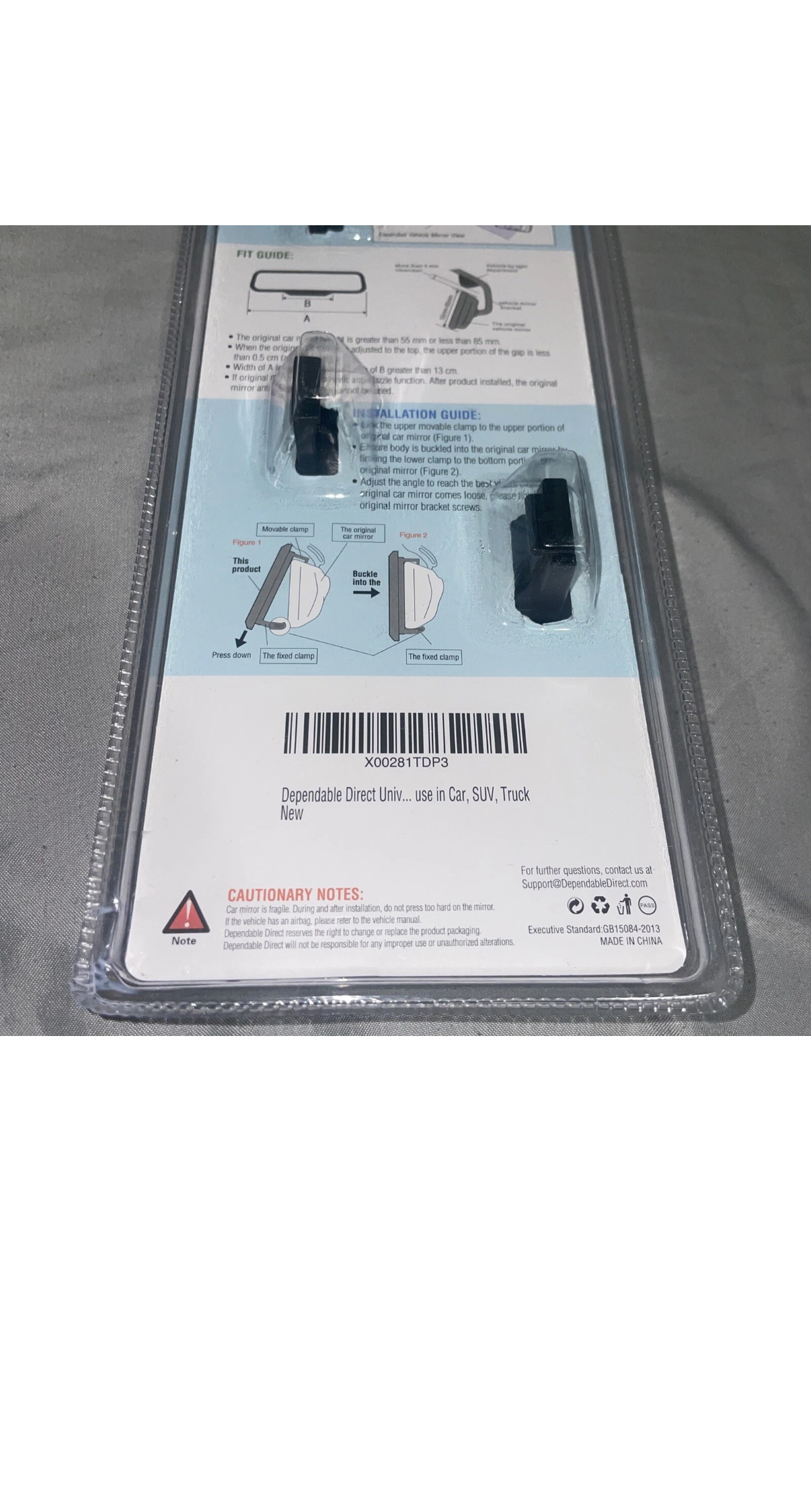 Dependable Direct Interior Clip on Rear View Clear Mirror Universal HG-A2WT01