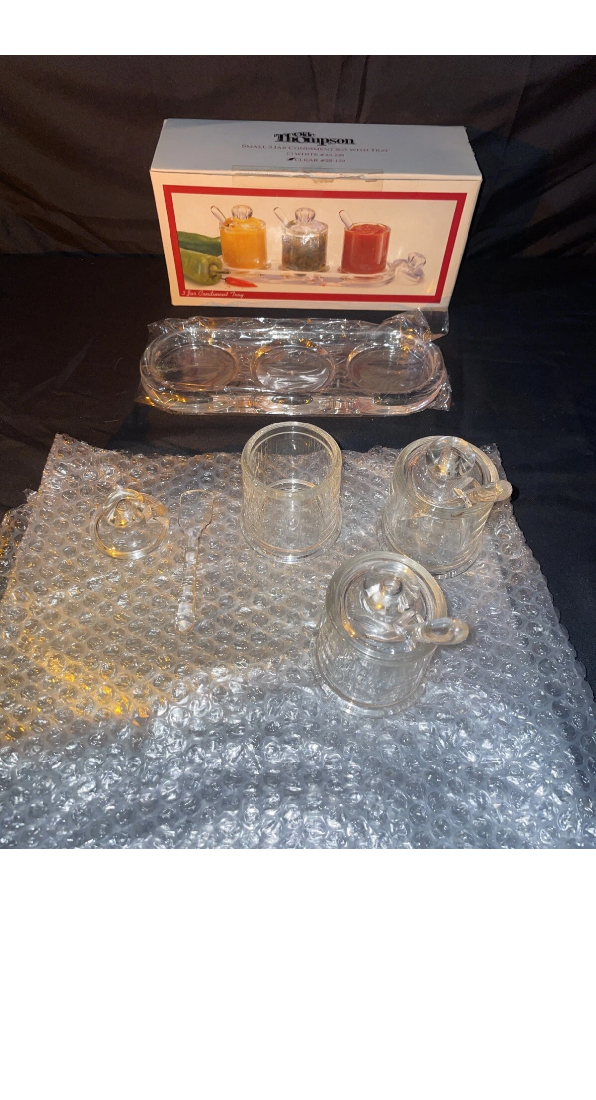Olde Thompson Small 3 Jar Condiment Set With Tray Clear Acrylic - BRAND NEW