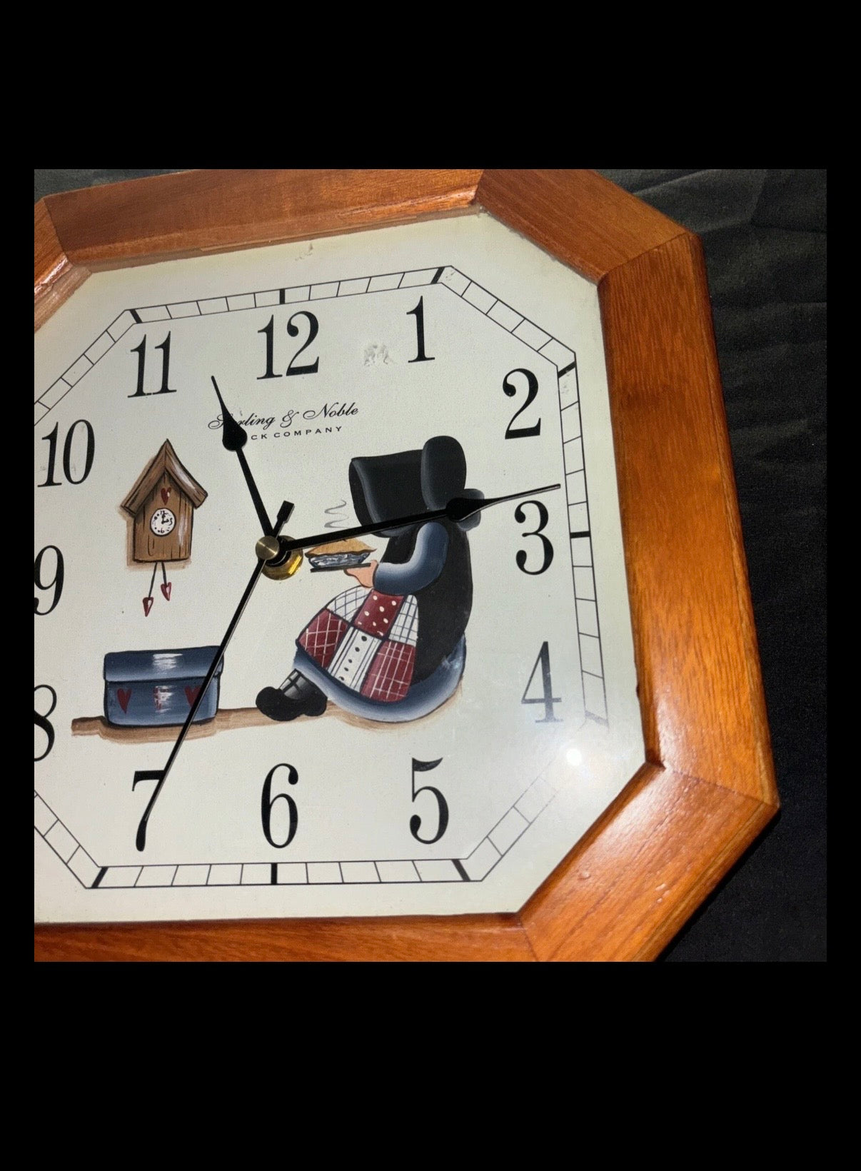 Sterling & Noble Clock Co. Wood Framed Wall Clock, Octagonal-Works-W/New Battery