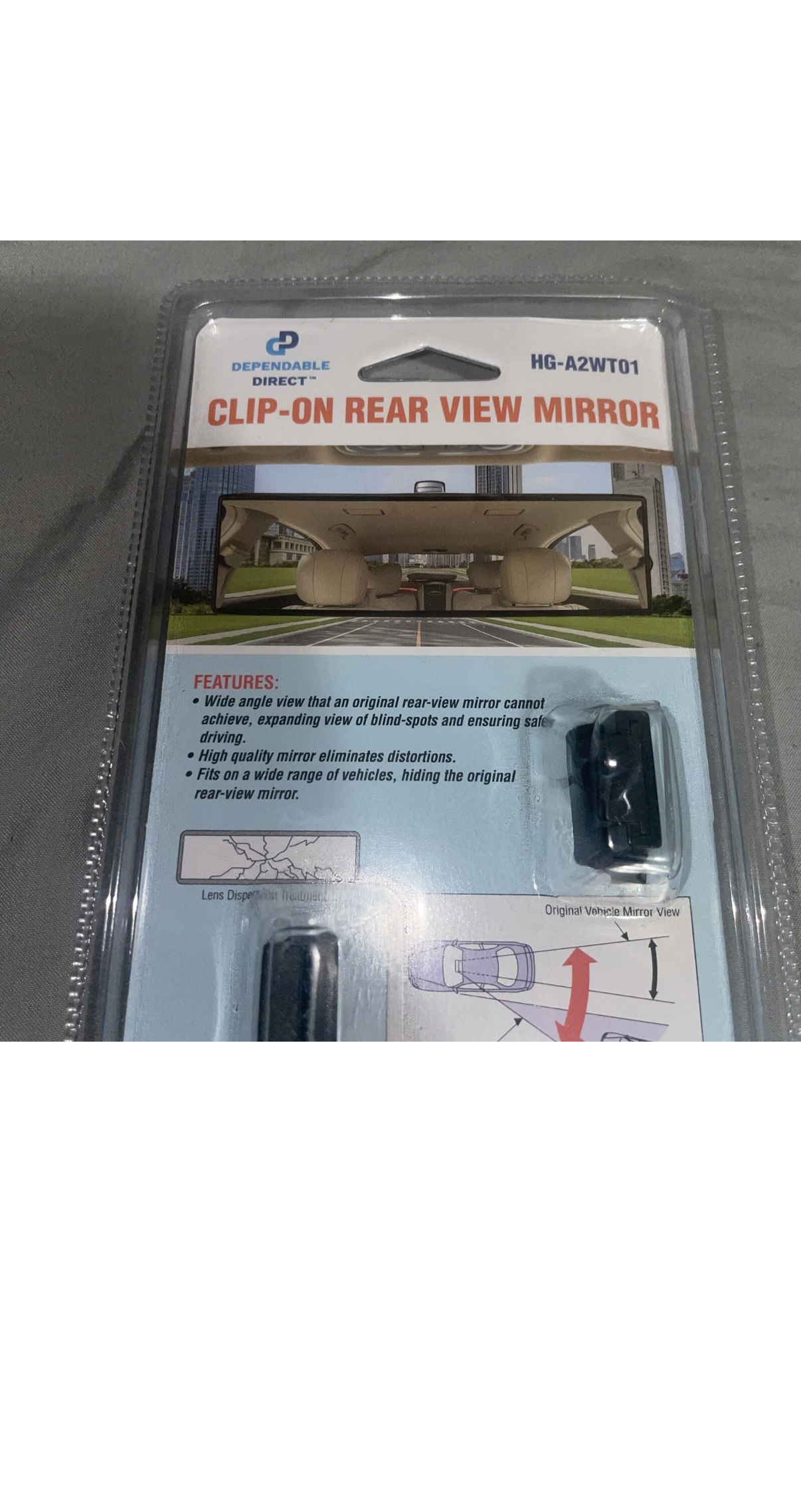 Dependable Direct Interior Clip on Rear View Clear Mirror Universal HG-A2WT01