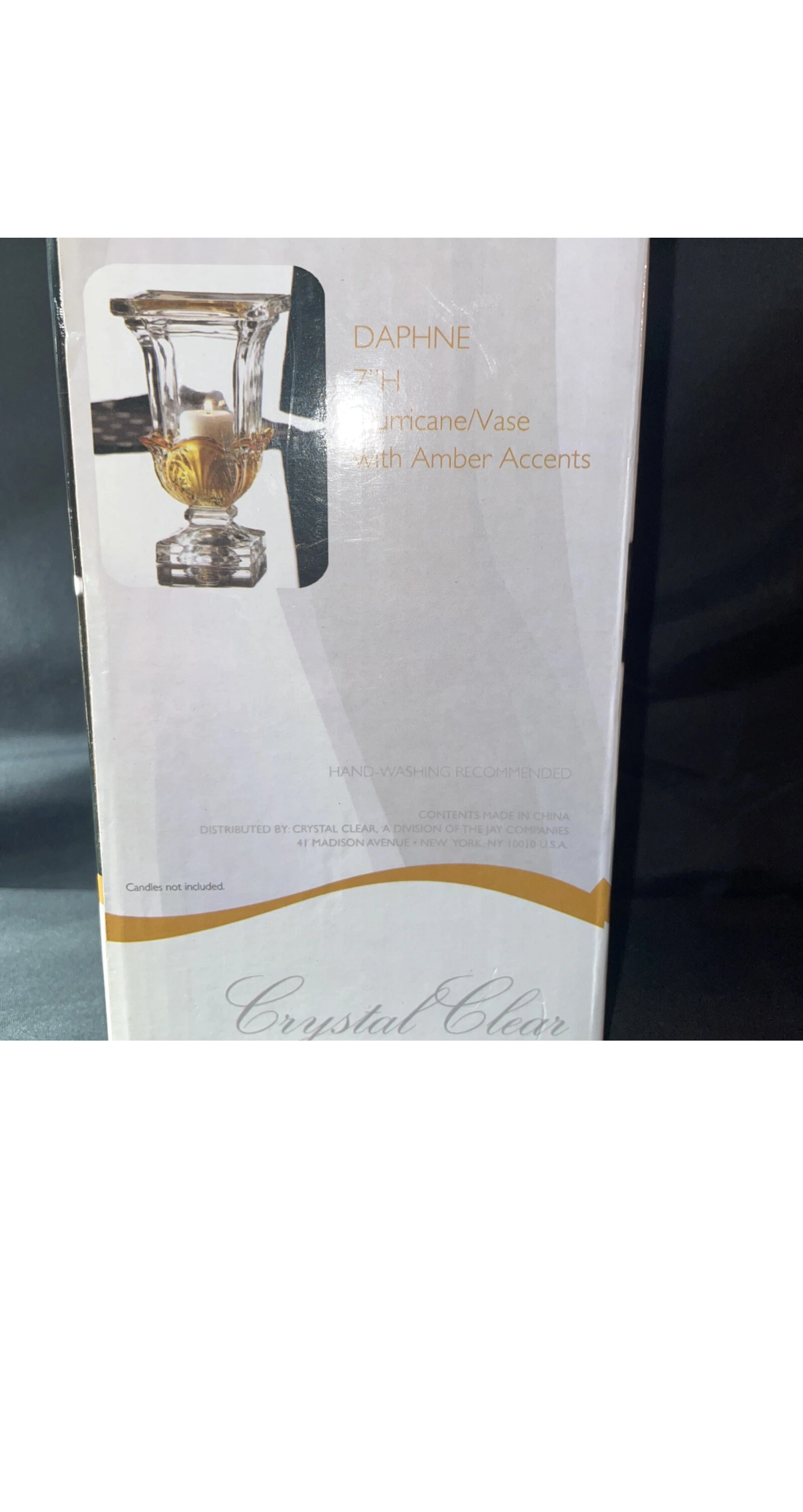 Crystal Clear 7” H Hurricane Vase With Amber Glass Accents