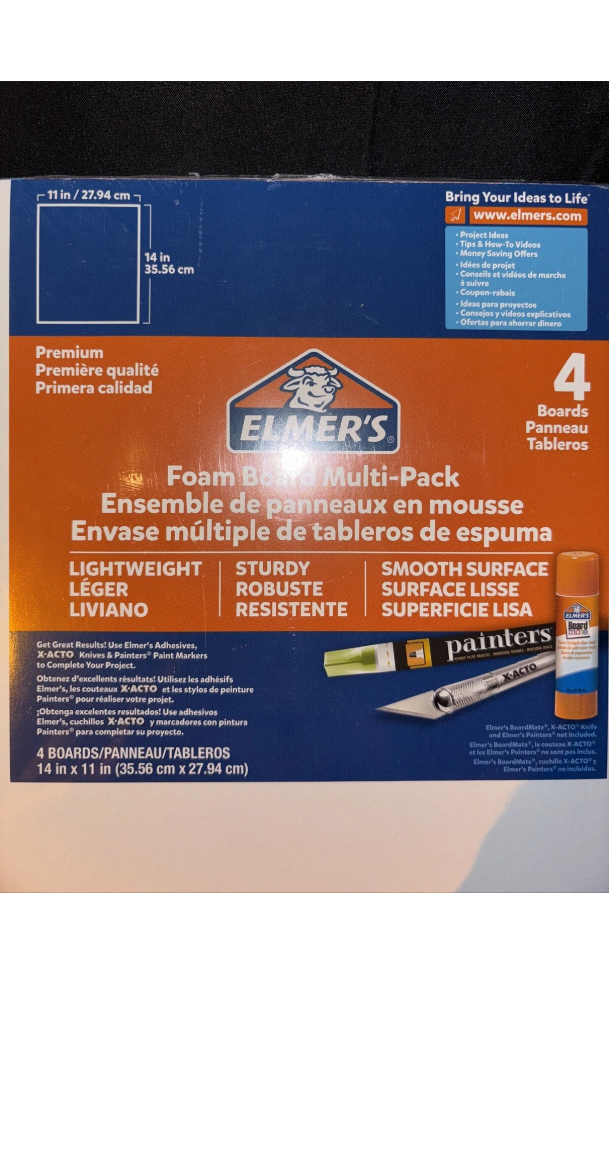 Elmer's Pre-Cut Foam Boards 11" x 14" x 3/16" White 4 Boards (950021)