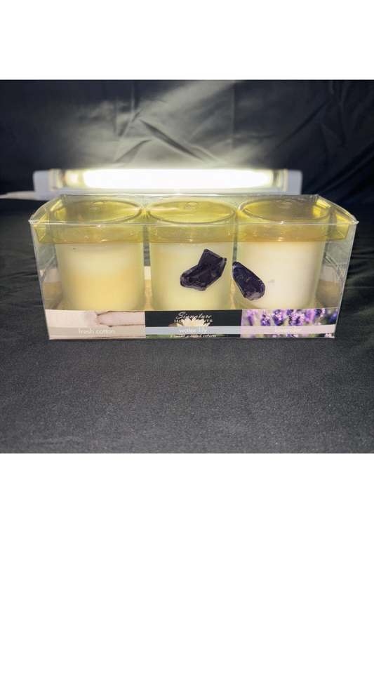 Signature Home Scents 3 Count Scented Votives-Fresh Cotton,Water Lily,Lavender