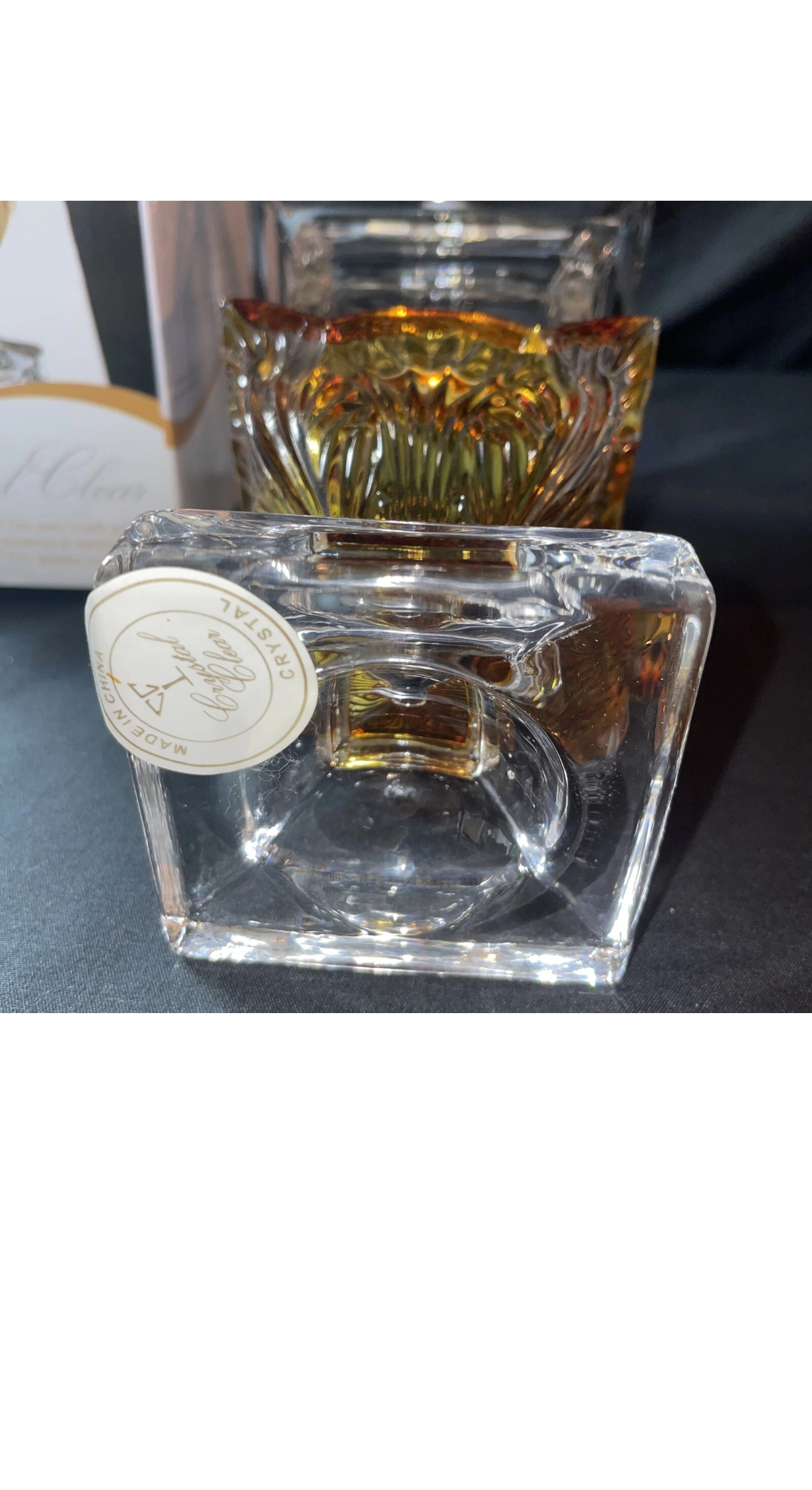 Crystal Clear 7” H Hurricane Vase With Amber Glass Accents