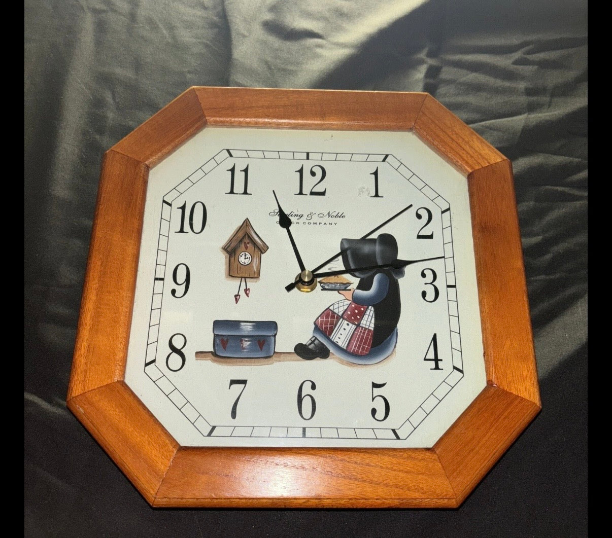Sterling & Noble Clock Co. Wood Framed Wall Clock, Octagonal-Works-W/New Battery