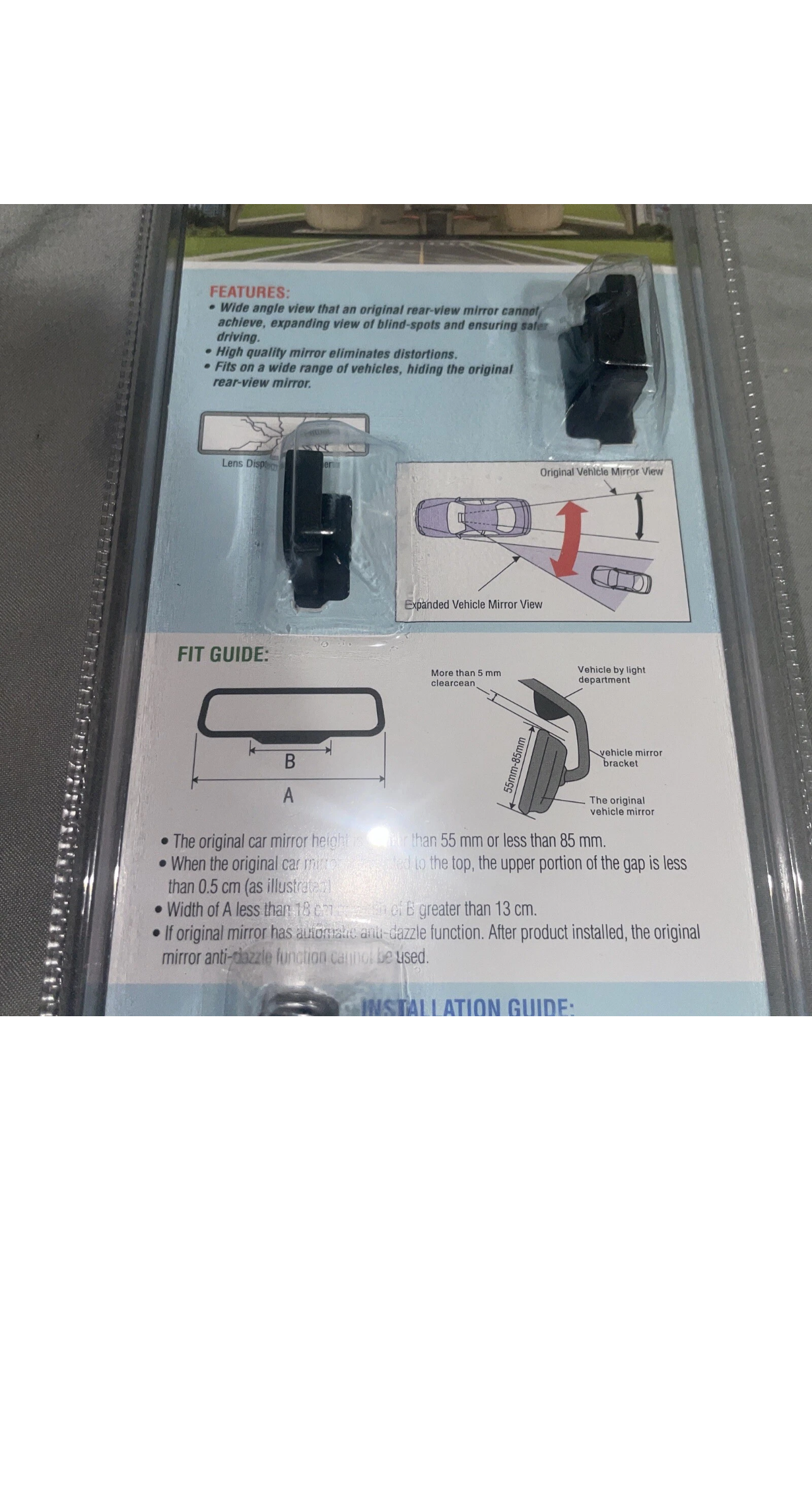 Dependable Direct Interior Clip on Rear View Clear Mirror Universal HG-A2WT01