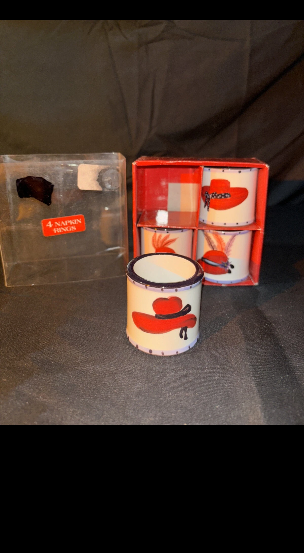 Canterbury Potteries Red Hat Napkin Rings Set of 4 Ceramic