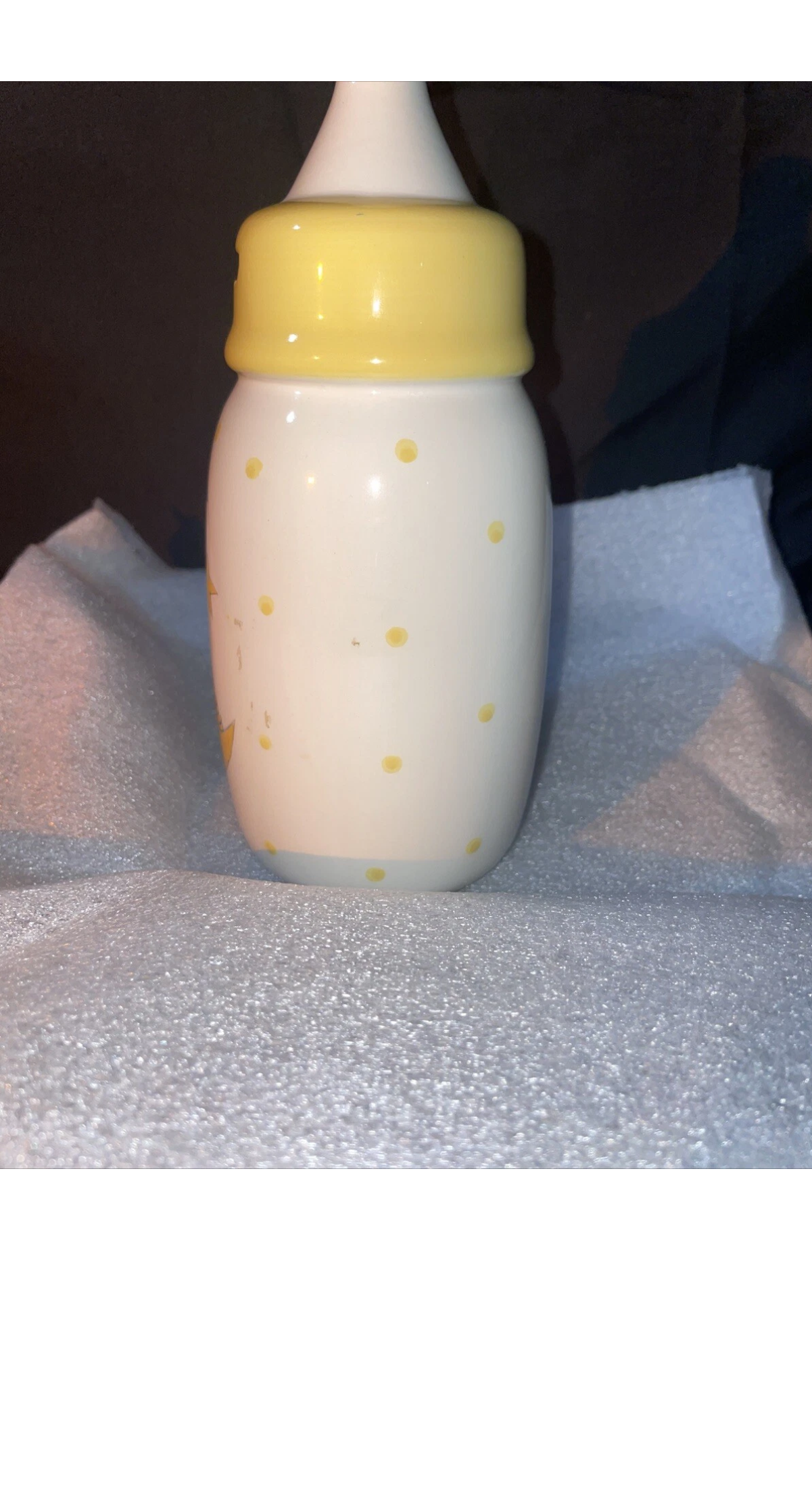 Ceramic Sleeping Baby Bear Bottle Coin Bank Fund Jar Pastel Colored