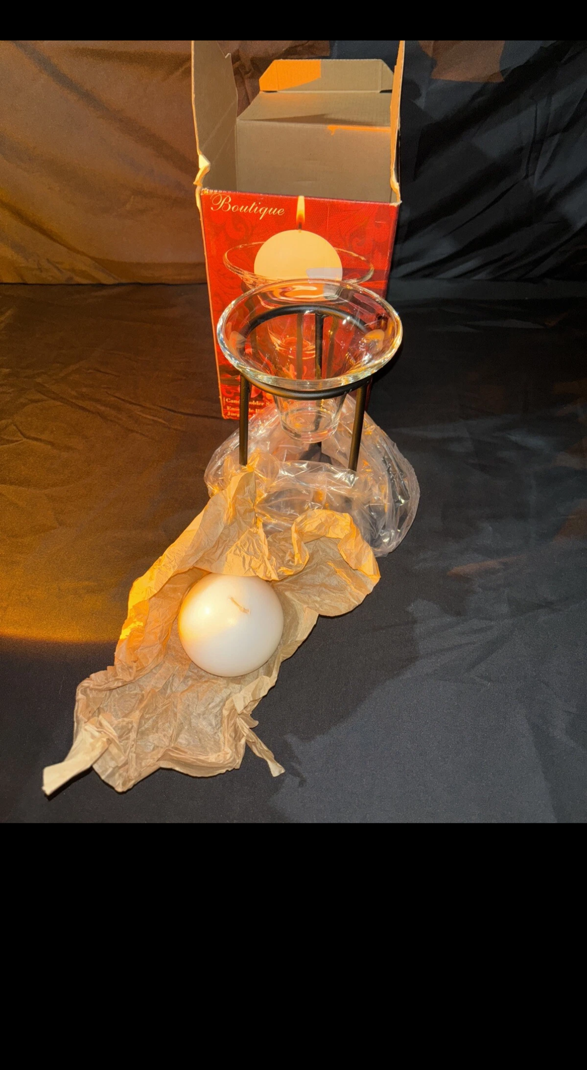 Boutique Indiana Glass Candleholder set 3 Pcs Metal Stand Glass Holder & Candle