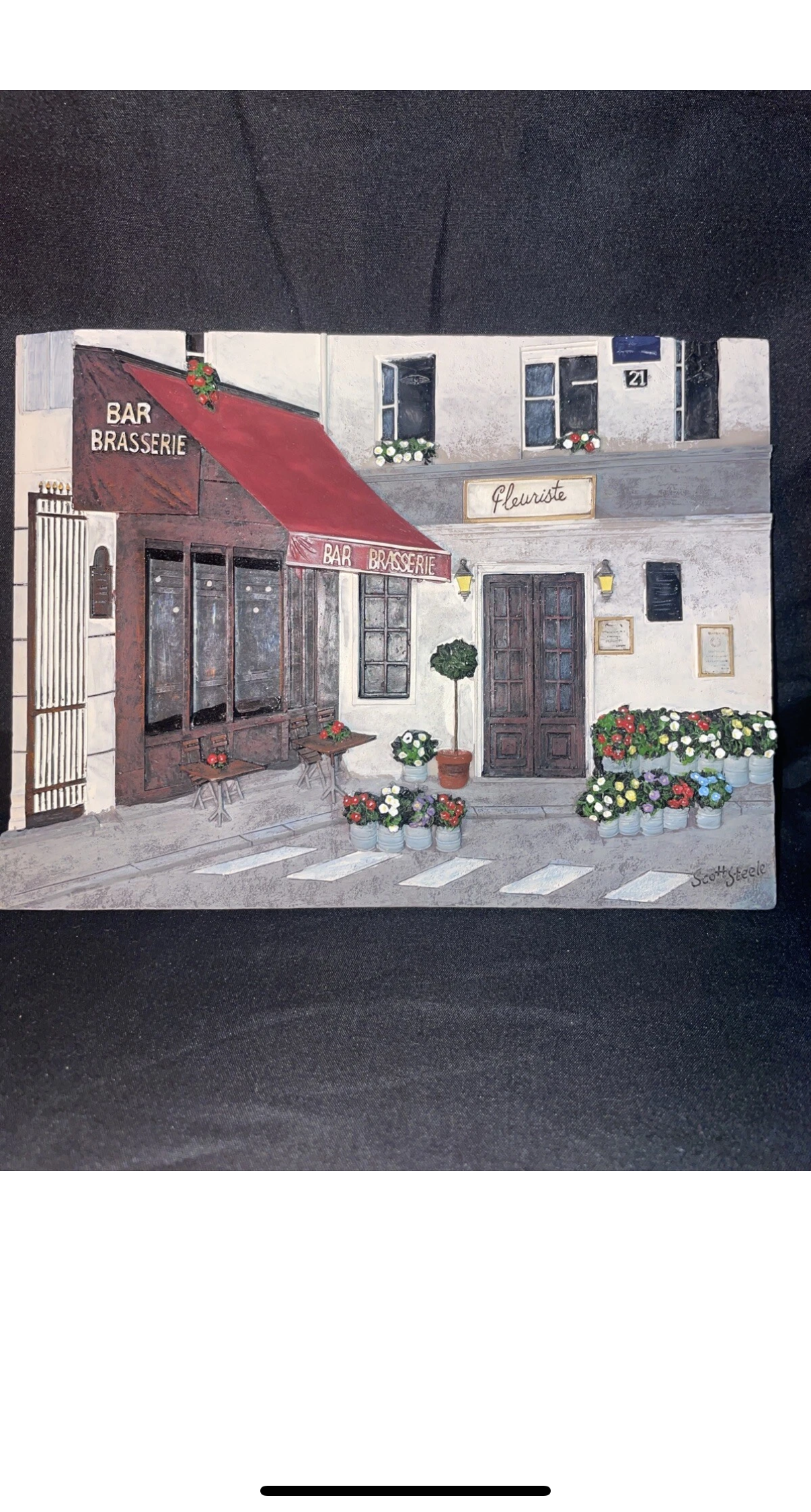 Scott Steele Bar Brasserie, Fleuriste, Paris Street Scene 3D Wall Plaque