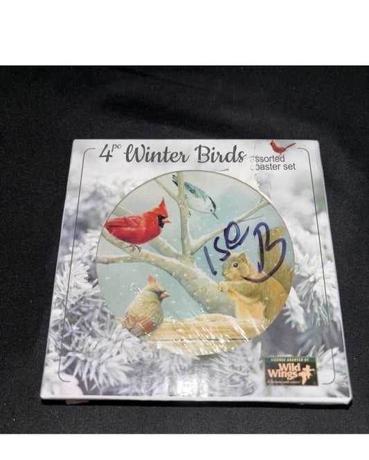 Wild Wings 4 Pc Winter Bird Assorted Coaster Set