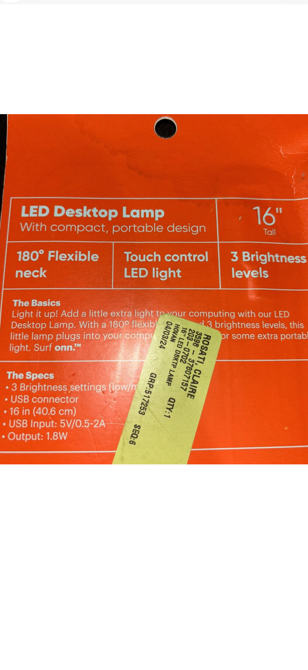 Surf Onn Led Desktop Lamp 16" Tall Compact Portable Flex Design USB & Pink
